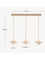 CAPTON lustre en placage de chêne avec 3 sphères en verre fumé blanc