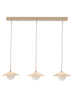 CAPTON lustre en placage de chêne avec 3 sphères en verre fumé blanc