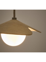ERIT lampadario  in impiallacciatura di rovere con sfera di vetro fumé bianco