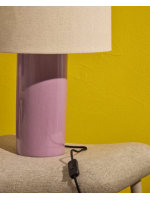 CENTUS Tischlampe aus lila Keramik und beiger Baumwolle