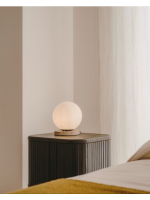 ITACA travertine table lamp and frosted glass sphere design