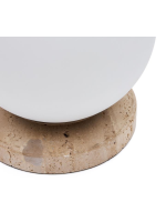 ITACA Lámpara de mesa de travertino y esfera de vidrio esmerilado