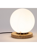 ITACA Tischlampe aus Travertin und Milchglaskugel Design