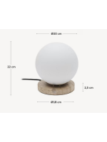 ITACA travertine table lamp and frosted glass sphere design