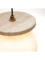 PATTY Deckenleuchte aus Travertin und Milchglaskugel Design