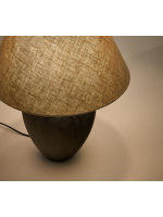 COMET Lampe de table en céramique avec finition noire et abat jour en lin naturel