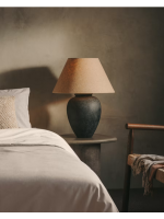 COMET Ceramic table lamp with black finish and natural linen lampshade