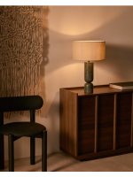 CATRIN green marble and grey linen lampshade table lamp