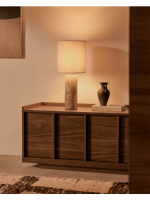 FEDEX beige marble and grey linen lampshade table lamp