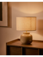 FLORAL table lamp in ceramic and beige linen lampshade