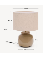 FLORAL Tischlampe aus Keramik und beigem Leinenlampenschirm