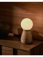 COLTORTI travertine table lamp and frosted glass sphere design
