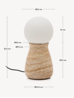 COLTORTI travertine table lamp and frosted glass sphere design