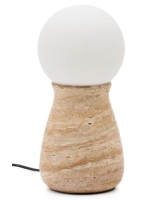 COLTORTI travertine table lamp and frosted glass sphere design
