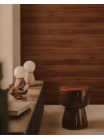 NENA Tischlampe aus Walnussholz und Milchglaskugel Design