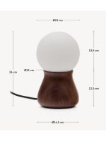 NENA Tischlampe aus Walnussholz und Milchglaskugel Design