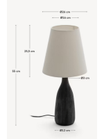 MANGOL Tischlampe aus Holz mit schwarzem Finish und weißem Stofflampenschirm