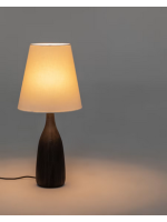 MANGOL Tischlampe aus Holz mit schwarzem Finish und weißem Stofflampenschirm