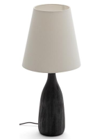 MANGOL Tischlampe aus Holz mit schwarzem Finish und weißem Stofflampenschirm
