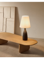 MANGOL lampada da tavolo in legno con finitura nera e paralume in tessuto bianco