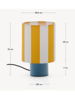 GENOBA lampe de table en métal bleu avec abat jour rayé blanc et jaune