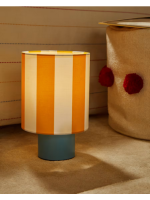 GENOBA blue metal table lamp with white and yellow striped lampshade