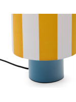 GENOBA lampe de table en métal bleu avec abat jour rayé blanc et jaune