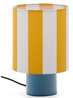 GENOBA lampada da tavolo in metallo blu e paralume a righe bianco e giallo