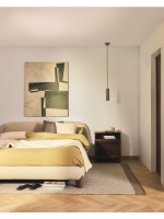 CLAYTON Cama doble con funda extraíble de tejido bouclé color crudo para colchón de 160x200 o 180x200 cm