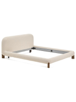 CLAYTON Cama doble con funda extraíble de tejido bouclé color crudo para colchón de 160x200 o 180x200 cm