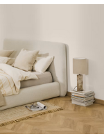 ANDALUSIA Cama doble con funda extraíble de tejido chenilla color crudo para colchón de 160x200 o 180x200 cm
