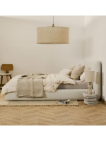ANDALUSIA Cama doble con funda extraíble de tejido chenilla color crudo para colchón de 160x200 o 180x200 cm