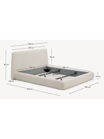 ANDALUSIA lit double déhoussable en tissu chenilla écru pour matelas 160x200 ou 180x200 cm