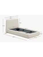 ANDALUSIA lit simple déhoussable en tissu chenille écru pour matelas 90x200 cm