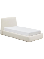 ANDALUSIA lit simple déhoussable en tissu chenille écru pour matelas 90x200 cm