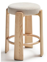 CUERO sgabello 65 o 75 cm in tessuto effetto ciniglia beige e gambe in legno massello di frassino naturale design casa