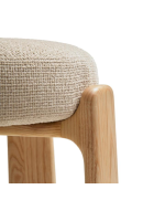 CUERO sgabello 65 o 75 cm in tessuto effetto ciniglia beige e gambe in legno massello di frassino naturale design casa