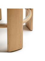 CUERO taburete 65 o 75 cm en tejido efecto chenilla beige y patas en madera maciza de fresno natural