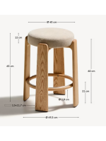 CUERO Hocker 65 oder 75 cm aus beigem Stoff mit Chenille Effekt und Beinen aus massivem Natur Eschenholz