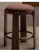 MEDEA sgabello h 65 o 75 cm in tessuto effetto ciniglia marrone e gambe in legno massello di frassino finitura noce