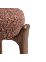 MEDEA tabouret h 65 ou 75 cm en tissu effet chenille marron et pieds en frêne massif finition noyer