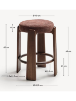 MEDEA taburete alto 65 o 75 cm en tejido efecto chenilla marrón y patas en madera maciza de fresno con acabado nogal