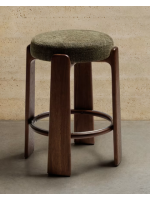 ABRUKA tabouret h 65 ou 75 cm en tissu effet chenille vert et pieds en frêne massif finition noyer