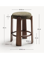 ABRUKA sgabello h 65 o 75 cm in tessuto effetto ciniglia verde e gambe in legno massello di frassino finitura noce design
