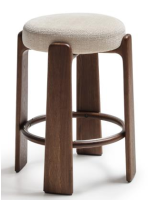 FABEST taburete alto 65 o 75 cm en tejido efecto chenilla beige y patas en madera maciza de fresno con acabado nogal