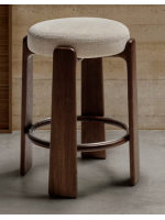 FABEST tabouret h 65 ou 75 cm en tissu effet chenille beige et pieds en frêne massif finition noyer
