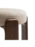 FABEST tabouret h 65 ou 75 cm en tissu effet chenille beige et pieds en frêne massif finition noyer