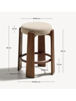FABEST tabouret h 65 ou 75 cm en tissu effet chenille beige et pieds en frêne massif finition noyer