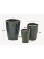 DADAY set of 3 terracotta vases with blue enamel finish