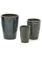 DADAY ensemble de 3 vases en terre cuite avec finition émaillée bleue